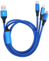 3 In 1 Charging Cable - 3A Fast Charging Cable for Android / Type C / i phone Blue